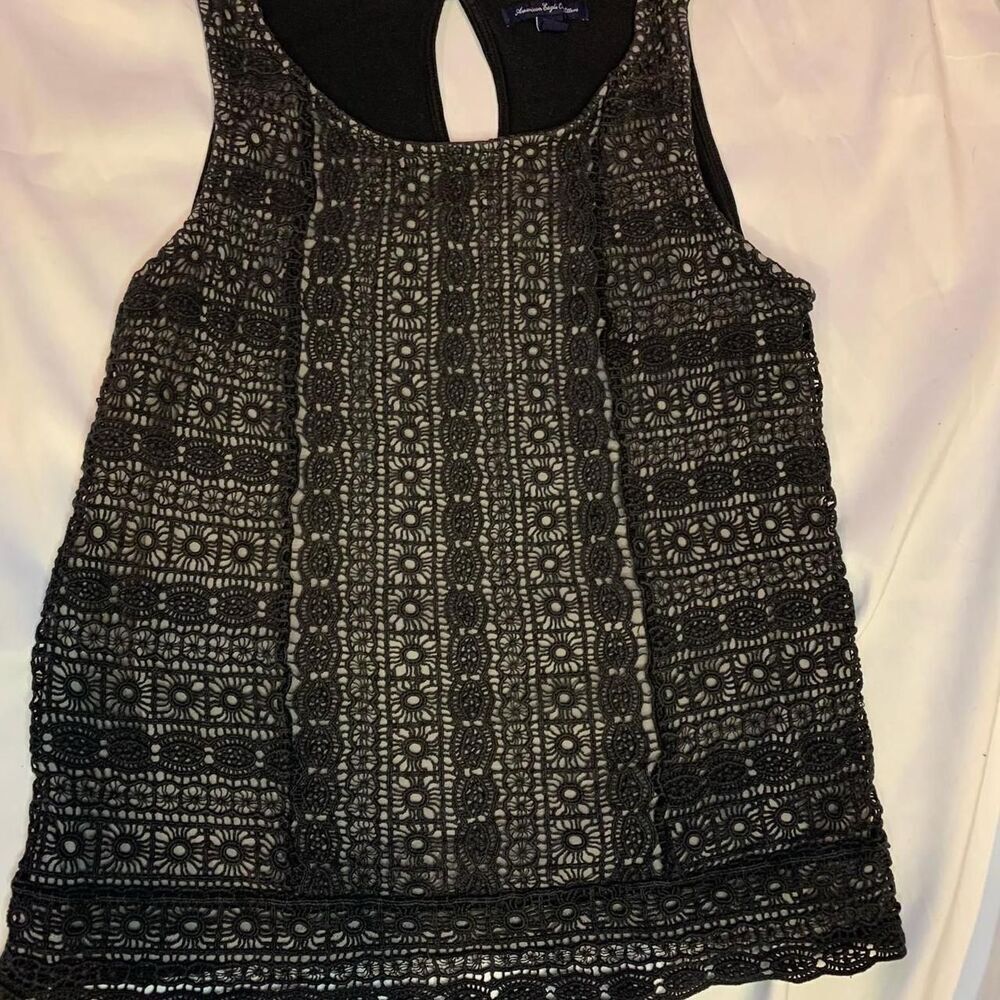 American Eagle Outfitters Women's Black Crochet‎ Tank Sz M